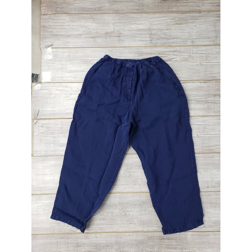 Manuelle Guibal Paris Worker Lytta Pants Womens T4 Navy Blue 100% Linen Cropped